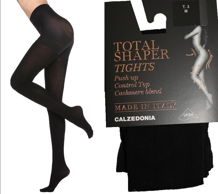Rajstopy kaszmirowe Total Shaper Calzedonia modelujące czarne push up (3/M)