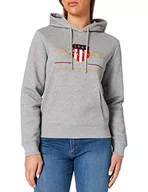 Bluzy damskie - GANT Damska bluza z kapturem, szary melanż, XS - miniaturka - grafika 1