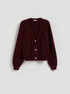Swetry damskie - Reserved - Kardigan z dekoracyjnymi guzikami - bordowy - miniaturka - grafika 1