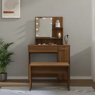 Lumarko Zestaw z toaletką i oświetleniem LED, brązowy dąb - Toaletki - miniaturka - grafika 1