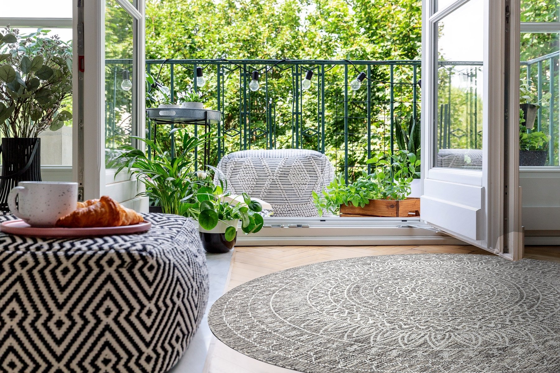 Dywan SZNURKOWY SIZAL LOFT 21207 Rozeta koło BOHO kość słoniowa/srebrny/taupe beżowy koło 160 cm