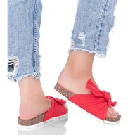 Klapki i japonki damskie - Czerwone klapki na korkowej podeszwie Martenn - Inna marka - miniaturka - grafika 1