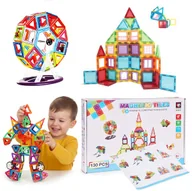 Klocki - Klocki magnetyczne konstrukcyjne domek autko przyczepka 130 elementów - miniaturka - grafika 1