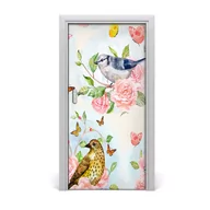 Naklejki na ścianę - Naklejka samoprzylepna na drzwi Ptaki motyle róże, Tulup - miniaturka - grafika 1