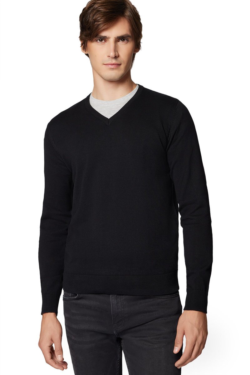 Sweter Męski Czarny Bawełniany V-neck Próchnik PM7 M