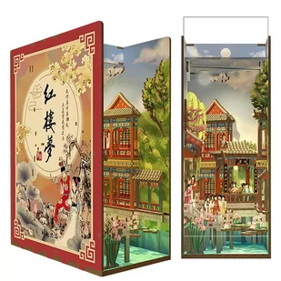 Składany Drewniany Model LED - Book Nook Pawilon Różowego Lotosu - Zabawki kreatywne - miniaturka - grafika 1