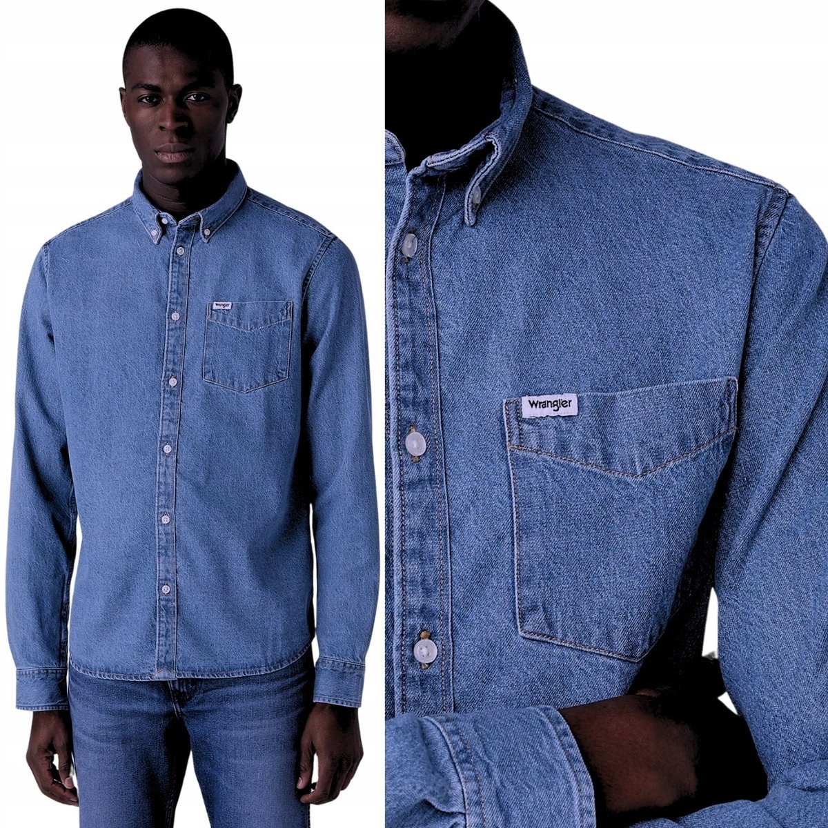 Wrangler 1 POCKET BUTTON DOWN icon Mid Stone bawełniana koszula jeansowa S