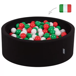 KiddyMoon Suchy basen okrągły z piłeczkami 7cm czarny: zielony-biały-czerwony 90x30cm/300piłek Zabawka basen piankowy - Zabawki do kąpieli - miniaturka - grafika 1