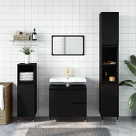 Meble łazienkowe - vidaXL 3-cz zestaw mebli łazienkowych, czarny, materiał drewnopochodny - miniaturka - grafika 1