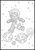 Kolorowanki, wyklejanki - Kolorowanka astronauta skaczący po planetach - miniaturka - grafika 1