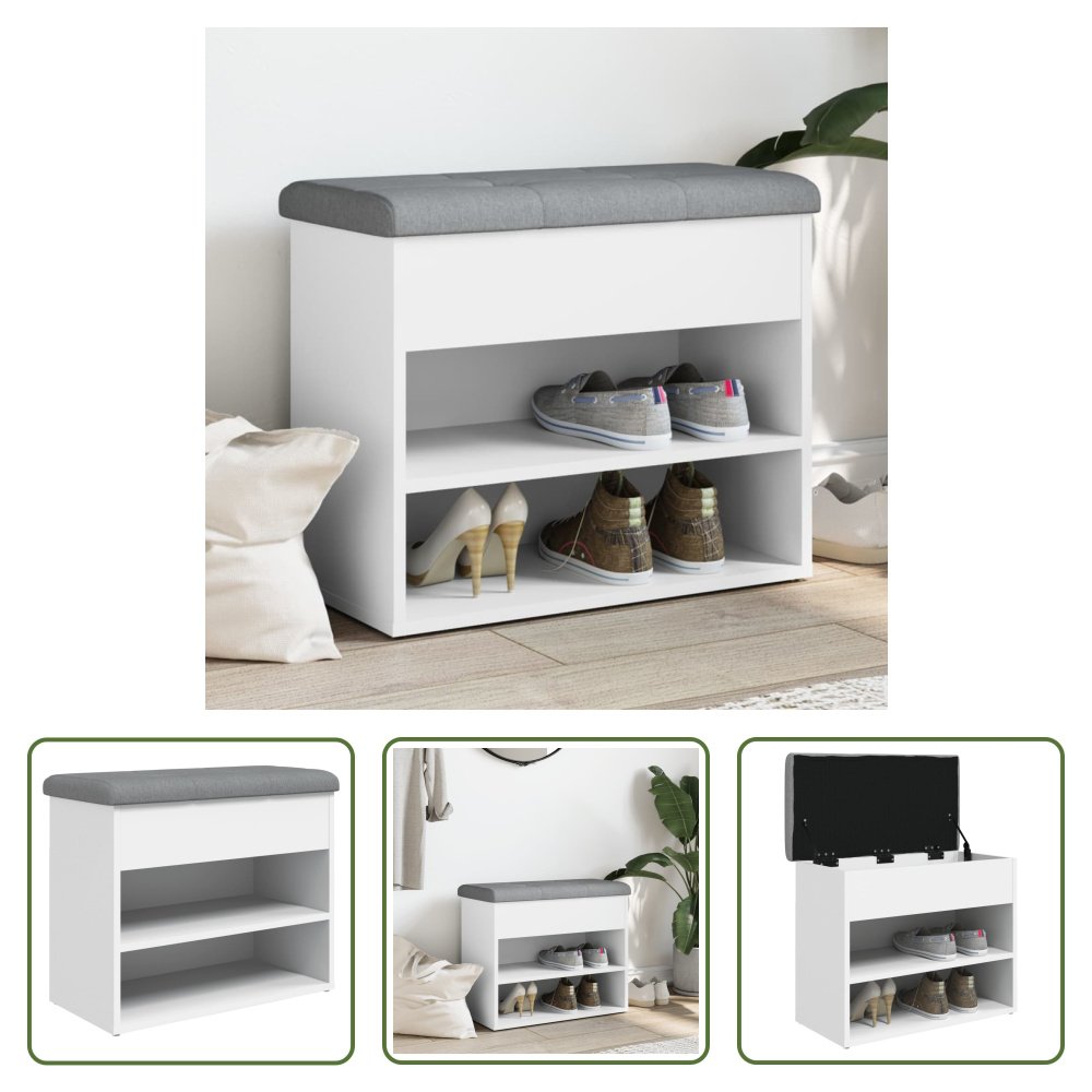The Living Store Ławka na buty biała 62x32x50 cm Materiał drewnopochodny