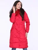 Płaszcze damskie - Zimowy długi płaszcz damski z niecodziennym pikowaniem Czerwony 3XL - miniaturka - grafika 1
