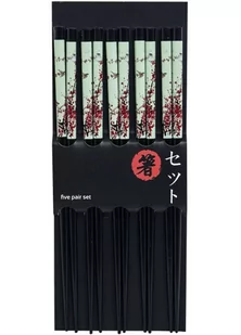 Emro Aziatica Zestaw drewnianych pałeczek z motywem czerwonych kwiatów 22,5cm - 5 par 6006223 - Zestawy do sushi - miniaturka - grafika 1