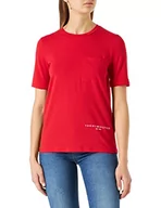 Koszulki i topy damskie - Tommy Hilfiger Damskie topy z dzianiny REG Corp Logo Hilfiger C-NK SS S/S, kolor czerwony (Primary Red), M - miniaturka - grafika 1