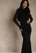 Sukienki - Czarna Cyrkoniowa Sukienka Longsleeve o Taliowanym Kroju z Bufiastą Górą Iwedesa - Renee - miniaturka - grafika 1