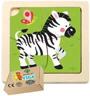 Zabawki sensoryczne - Drewniana układanka PUZZLE ZEBRA zabawki najmłodszych niemowląt 1 2 3 latka Viga 18m+ - miniaturka - grafika 1