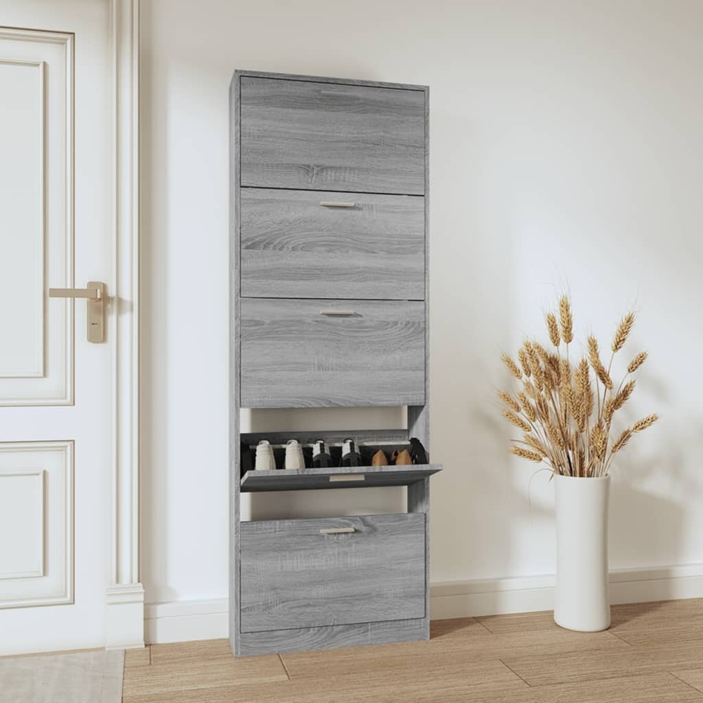 The Living Store Szafka na buty szara Sonoma 59x17x169 cm Materiał drewnopochodny