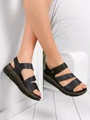 Sandały damskie - Rieker Sandały Damskie Wsuwane Platforma Czarne-38 - miniaturka - grafika 1