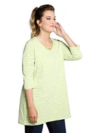 Koszulki i topy damskie - Ulla Popken Damska koszulka w paski, ozdobne, klasyczna, dekolt w serek, rękaw 3/4, pistachio Zest, 46/48 - miniaturka - grafika 1