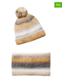 Czapeczki dla niemowląt - vertbaudet 2-częściowy zestaw zimowy w kolorze szaro-biało-żółtym - miniaturka - grafika 1