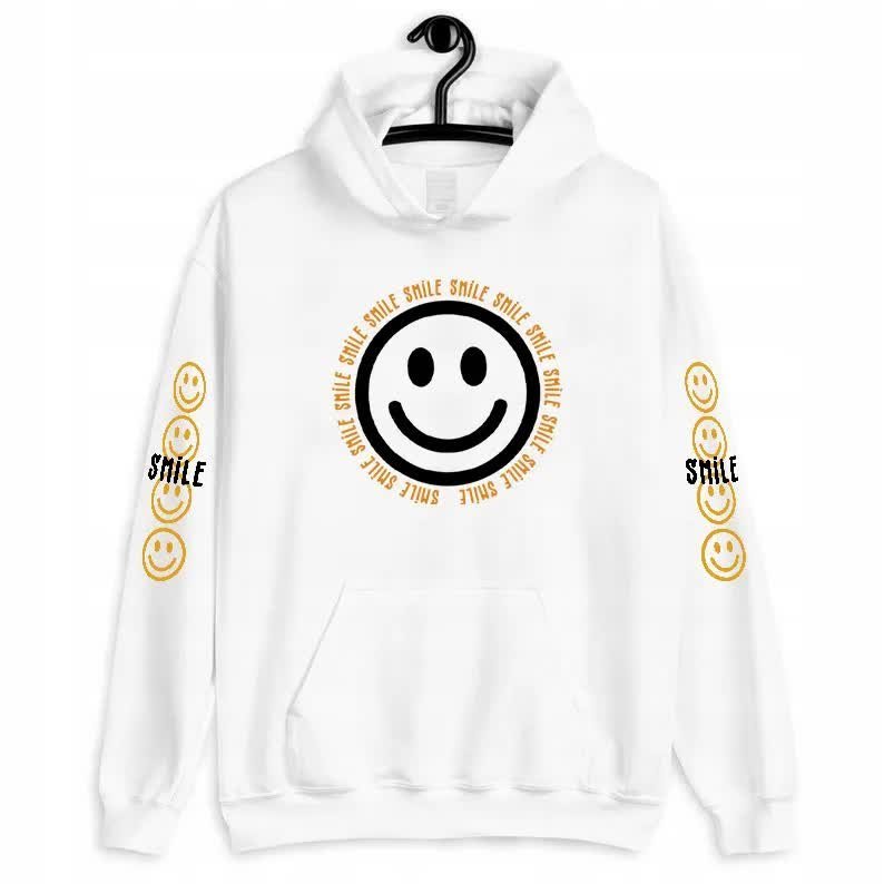 Bluza Biała Damska Z Kapturem EMOJI FACE SMILE - M
