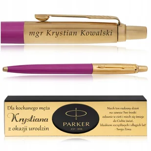 ZŁOTY DŁUGOPIS PARKER JOTTER MAGENTA 24 KARATY + PUDEŁKO Z DEDYKACJĄ GRAWER - Długopisy - miniaturka - grafika 1