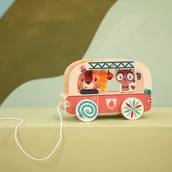 Zabawki interaktywne dla dzieci - Drewniany wózek do ciągnięcia Wóz strażacki Lew Jack 12 m - zabawka - miniaturka - grafika 1