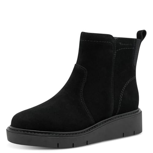 TAMARIS Damskie buty Comfort Boot Flat Półdługie kozaki, Black Suede, 41 EU, czarny zamsz, 41 EU
