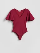 Koszulki i topy damskie - Reserved - Body z dodatkiem modalu - bordowy - miniaturka - grafika 1