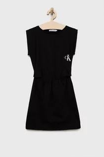 Sukienki - Calvin Klein Jeans Jeans sukienka bawełniana dziecięca kolor czarny mini rozkloszowana - grafika 1