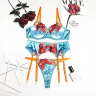 Komplety bielizny - Zestaw bielizny satynowej - Niebieski XL - miniaturka - grafika 1