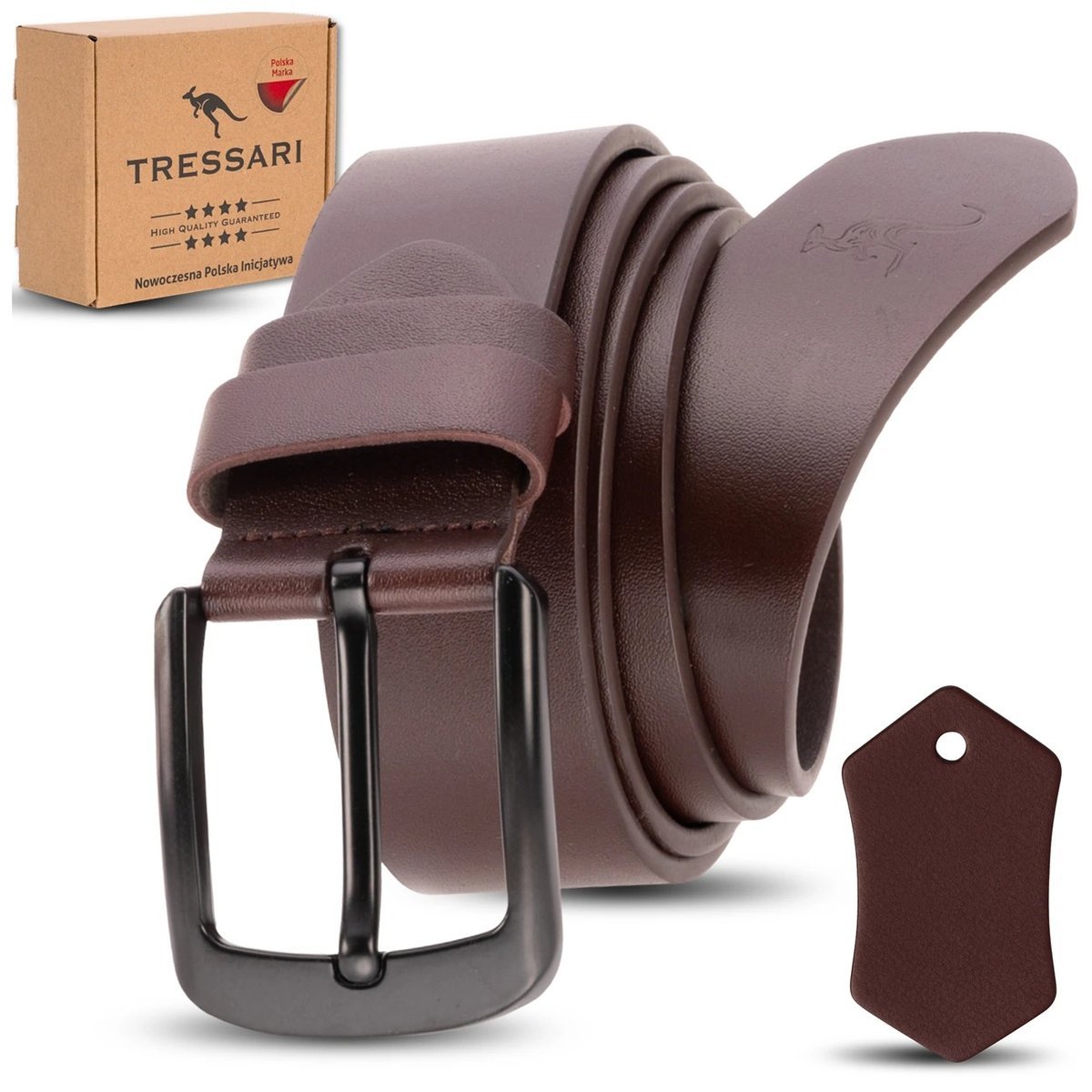 Męski pasek TRESSARI skóra naturalna skórzany brązowy do spodni