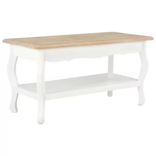 vidaXL Stolik kawowy, biało-brązowy 87,5x42x44 cm, lite drewno sosnowe - Ławy i stoliki kawowe - miniaturka - grafika 1