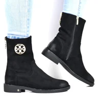 Botki damskie - Damskie Botki Trzewiki Z Zamkiem Ocieplane Potocki 12264 Czarne Zamszowe - miniaturka - grafika 1