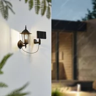 Lampy ogrodowe - Lindby LED solarna lampa ścienna Sayata, czarny, aluminium, latarnia - miniaturka - grafika 1