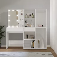 Toaletki - Toaletka z oświetleniem LED i 2 szafkami, biała, wysoki połysk - miniaturka - grafika 1