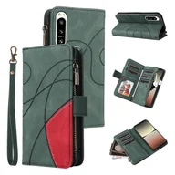 Portfele - Foxdock Kompatybilny z Sony Xperia 5 IV Etui-portfel z miejscami na karty PU Skórzany zamek błyskawiczny z klapką Folio Zielony - miniaturka - grafika 1