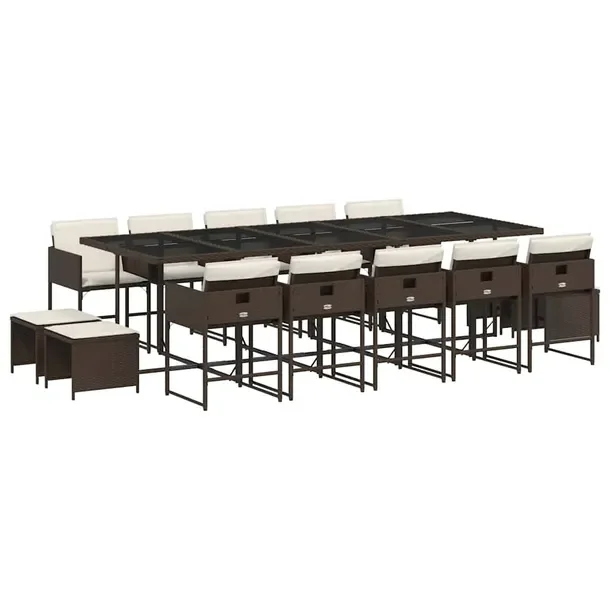 Zestaw mebli ogrodowych rattan PE brązowy, stół 275x106x73 cm, krzesła