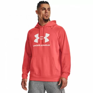 Bluzy sportowe męskie - Męska bluza dresowa nierozpinana z kapturem Under Armour UA Rival Fleece Logo HD - pomarańczowa - UNDER ARMOUR - grafika 1