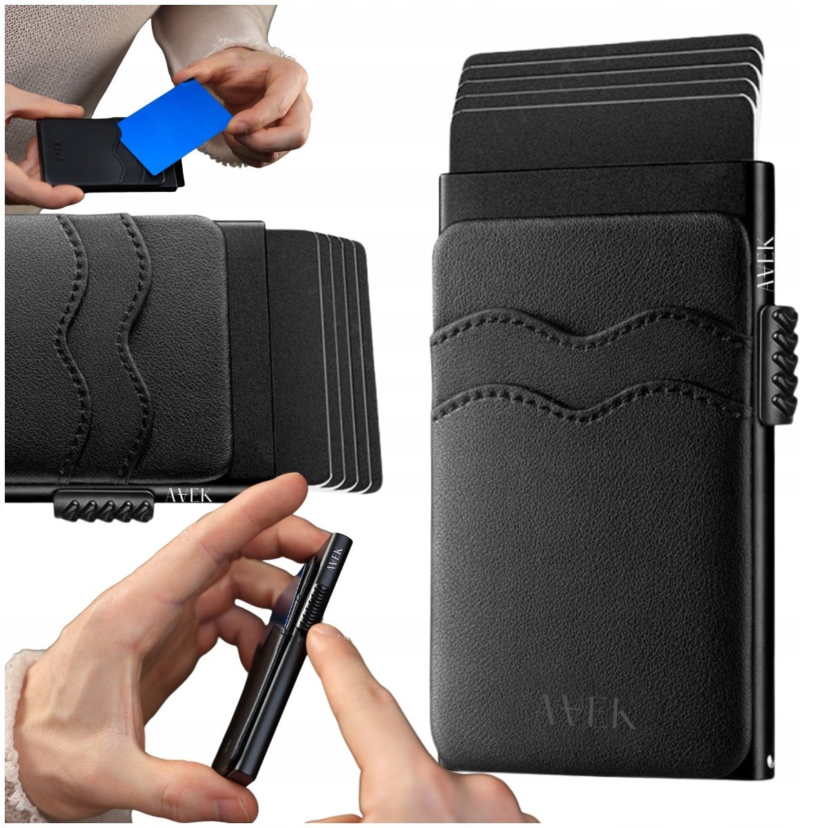 PORTFEL ETUI NA KARTY MĘSKI SLIM ELEGANCKI WALLET CZARNY OCHRONA RFID KART / AVEK