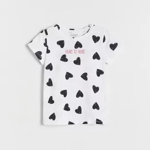 Reserved - Bawełniany t-shirt w serca - Biały - Koszulki dla dziewczynek - miniaturka - grafika 1