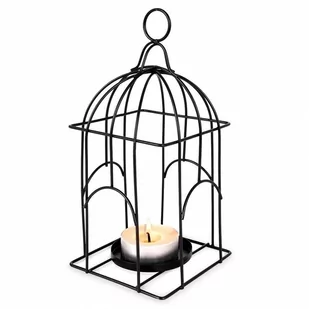 Lampion świecznik na świeczki tealight metalowy czarny klatka dla ptaków kod: O-569476 - Świeczniki - miniaturka - grafika 1