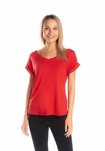 Bluzka damska w serek z krótkim rękawem czerwona/Golden queen - Bluzki damskie Bluzka damska w serek z krótkim rękawem czerwona/Golden queen - Bluzki damskie - miniaturka - grafika 1