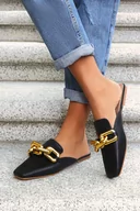 Klapki i japonki damskie - Czarne klapki Casu ze złotym łańcuchem T500P - miniaturka - grafika 1