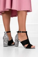 Sandały damskie - Sandały Sergio Leone na słupku z zakrytą piętą wzór wężowy czarne SK905-N - miniaturka - grafika 1