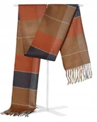 Apaszki i szaliki męskie - Szal Szalik Męski Zimowy Ciepły Pomarańczowo - Brązowo - Granatowy W Kratę - miniaturka - grafika 1