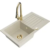 Zlewozmywaki z baterią - Mexen Pablo zlewozmywak granitowy 1-komorowy z ociekaczem i baterią kuchenną Elia, beżowy - miniaturka - grafika 1