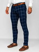 Spodnie męskie - Granatowe spodnie materiałowe chinosy w kratę męskie Denley 0037 - miniaturka - grafika 1