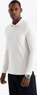 Koszulki męskie - Ombre Strukturalny longsleeve męski polo z naszywką biały V2 OM-POLS-0131 XL - miniaturka - grafika 1