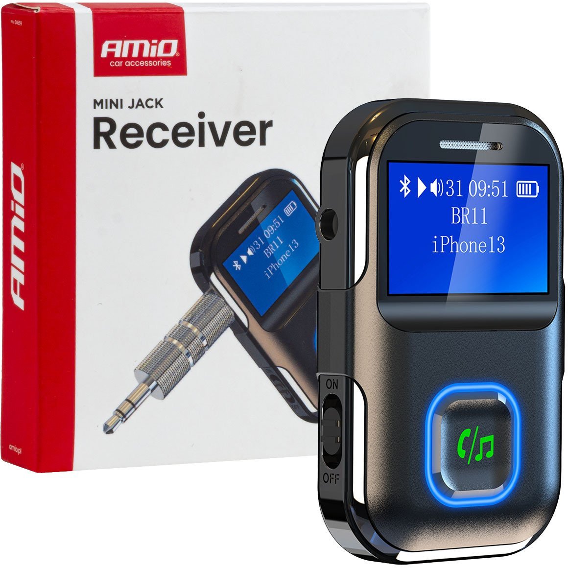 Odbiornik bluetooth na mini jack lcd amio-04659